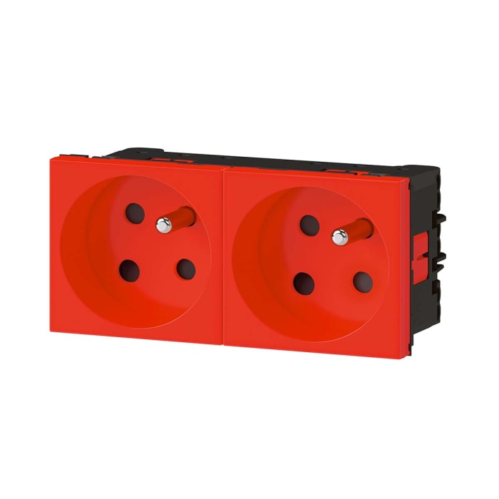 Legrand Mosaic Red 2 Gang Plug Socket, 16A, Type E - French, Indoor Use