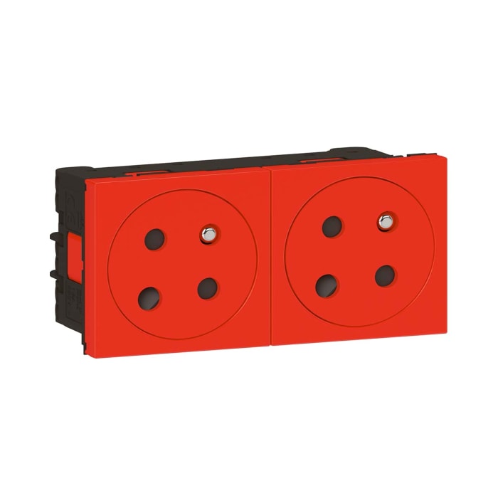 Legrand Mosaic Red 2 Gang Plug Socket, 16A, Indoor Use