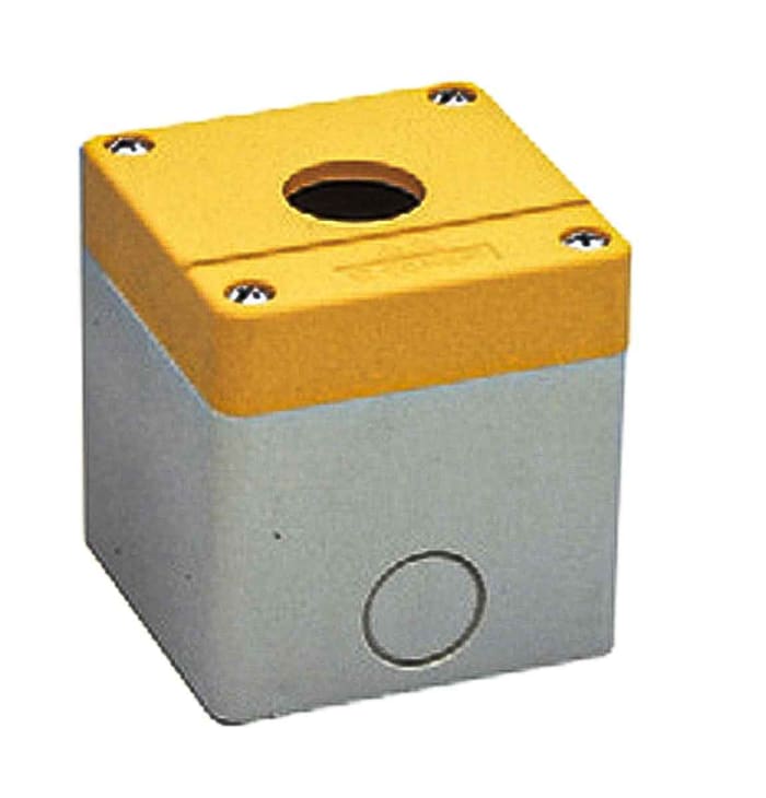 RS PRO Grey/Yellow ABS Push Button Enclosure - 1 Hole 22mm Diameter