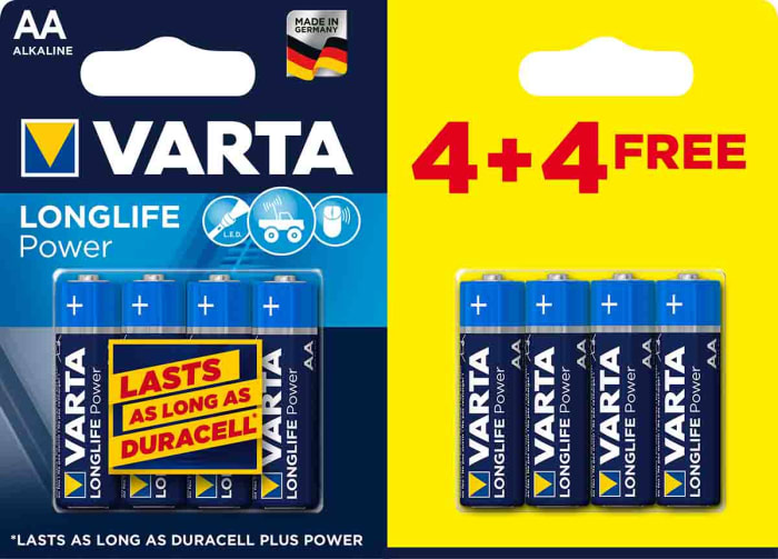 AA4+4 VARTA RS, Piles AA Varta 1.5V Alcaline, 2.75Ah
