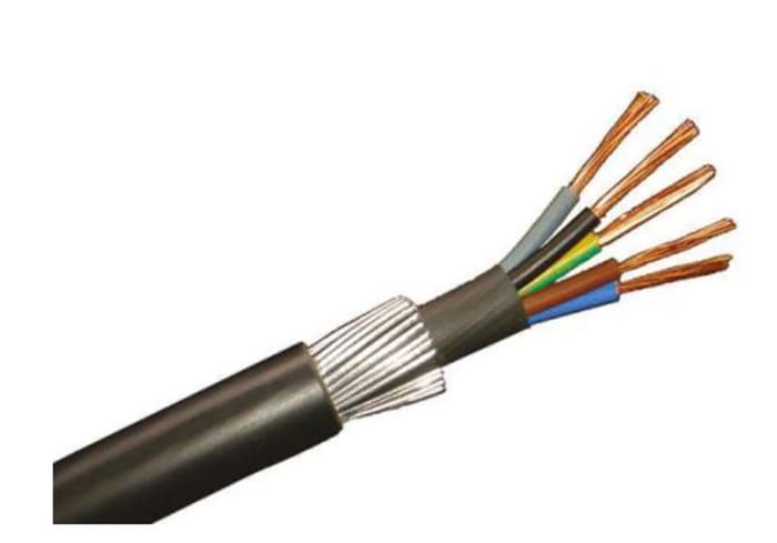 RS PRO Armoured 4 mm² 5 Core Power Cable, Black PVC, 50m