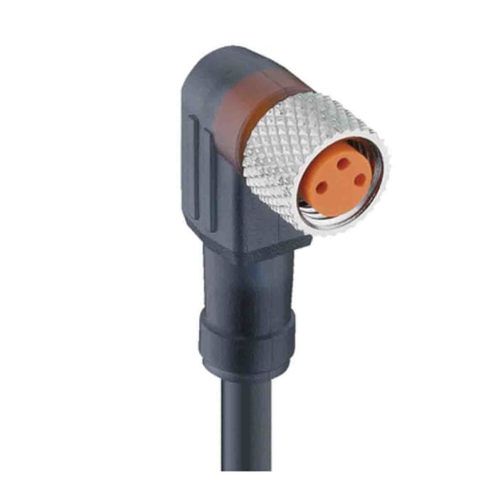 lumberg automation rkmwv led series angled female m8 to free end cordset 3 core 2m cable