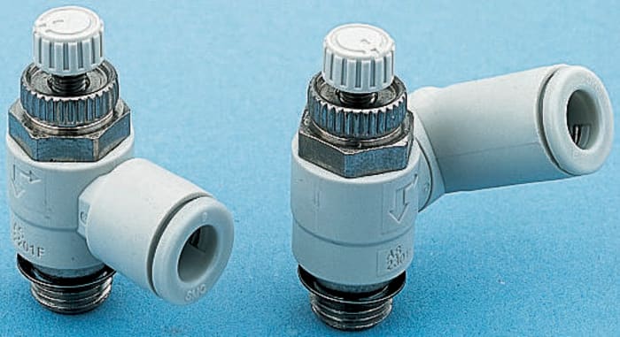 SMC AS-FG Series Threaded Speed Controller, M5 x 0.8 Male Inlet Port x M5 x 0.8 Male Outlet Port x 6mm Tube Outlet Port