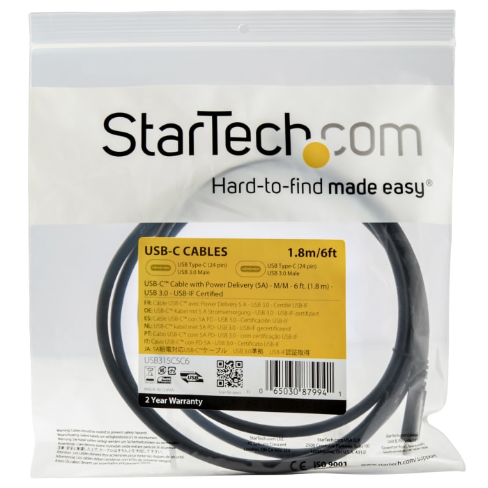StarTech.com USB 3.0 Cable, Male USB C to Male USB C Cable, 1.8m |  StarTech.com | RS Components India