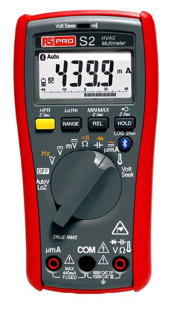 RS PRO S2 Handheld Digital Multimeter, True RMS, 400mA ac Max, 400mA dc Max, 1000V ac Max