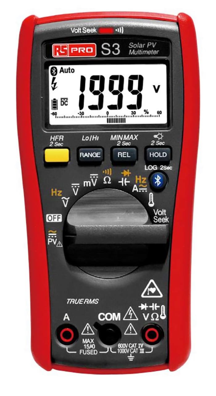 RS PRO, RS PRO S3 Handheld Digital Multimeter, True RMS, 10A ac Max, 10A  dc Max, 1000V ac Max - UKAS Calibrated, 199-5019