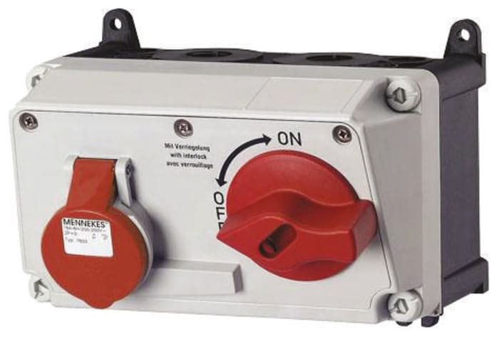 Connecteur Industriel Femelle 3P+E commutable Rouge IP67,400 V,16A Angle droit