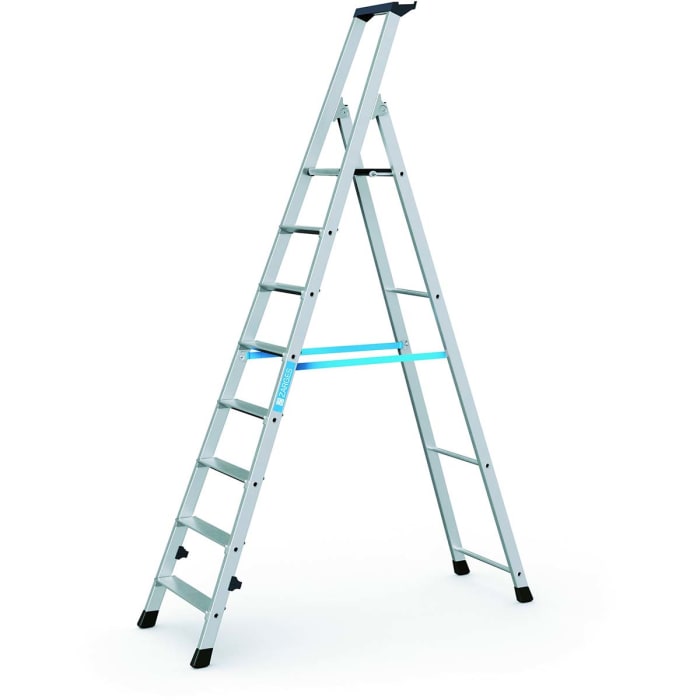 Zarges Aluminium 8 steps Step Ladder, 1.7m platform height, 2.29 m open length