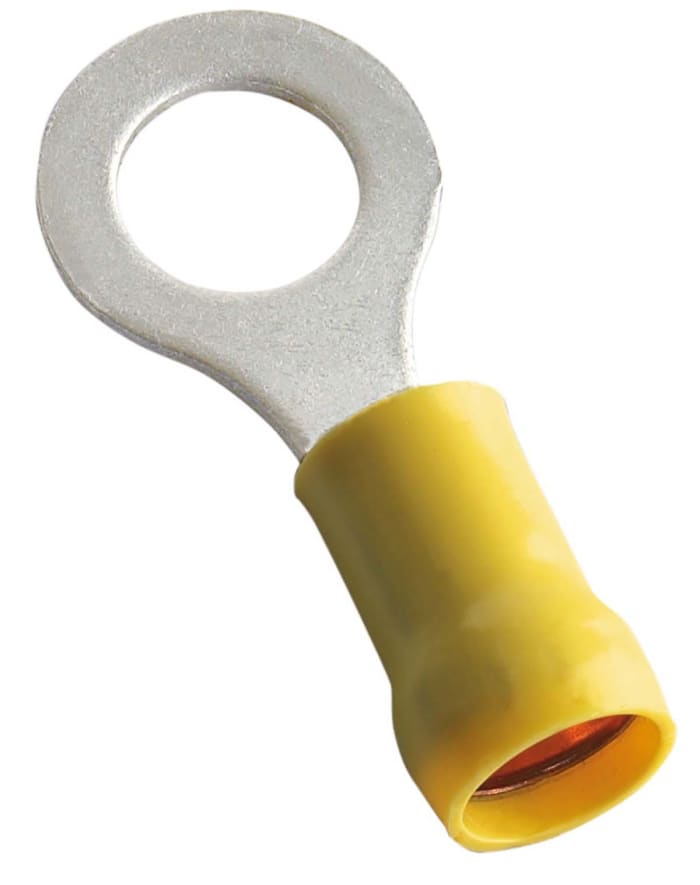 MECATRACTION, S Insulated Ring Terminal, M10 Stud Size to 6mm² Wire Size, Yellow