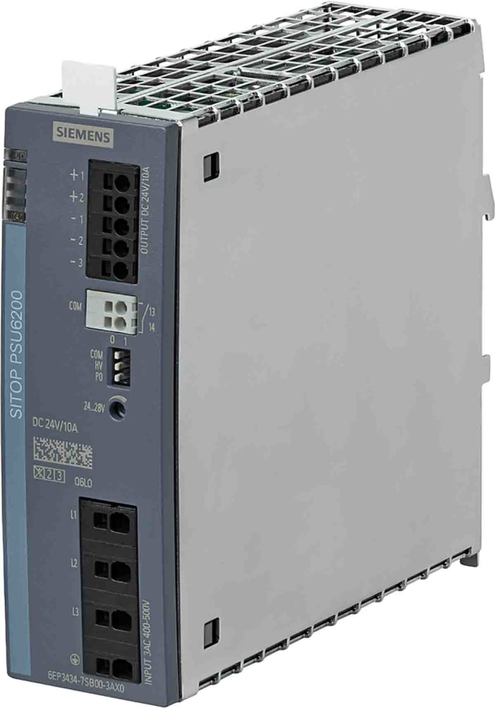 Siemens SITOP PSU6200 Switched Mode DIN Rail Power Supply, 400 → 500V ac ac Input, 24V dc dc Output, 10A Output