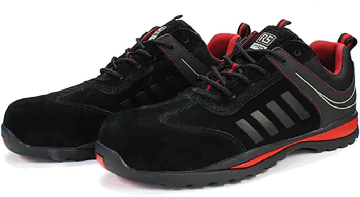 RS PRO Men's Black/Red Fibreglass  Toe Capped Safety Trainers, UK 10, EU 44