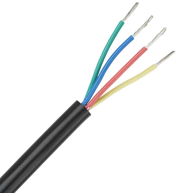 Cable de datos RS PRO de 4 conductores, 0,5 mm², 20 AWG, long. 100m, Ø ext. 7.1mm, funda de PVC Negro