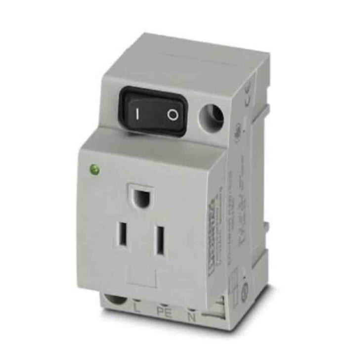 Phoenix Contact USA Mains Socket Grey, 15A, DIN Rail Polyamide, 125 V, Screw