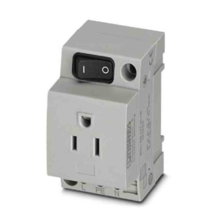 Phoenix Contact USA Mains Socket Grey, 15A, DIN Rail Polyamide, 125 V, Screw