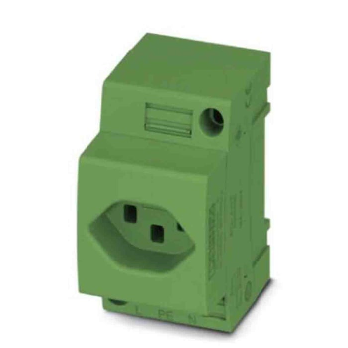 Phoenix Contact Switzerland Mains Socket Green, 16A, DIN Rail Polyamide, 250 V, Screw