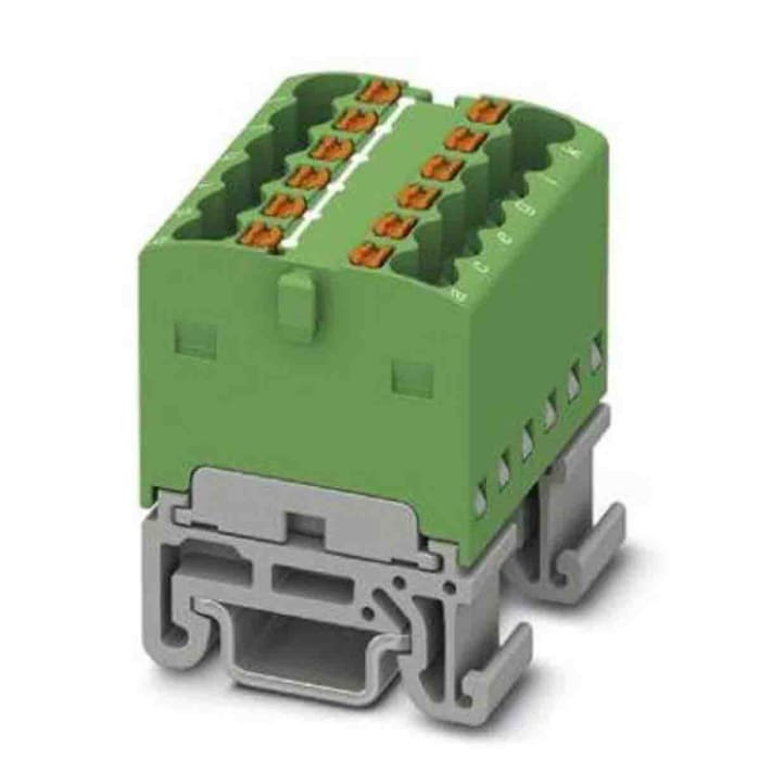 Phoenix Contact Distribution Block, 12 Way, 500V, 17.5A, Green