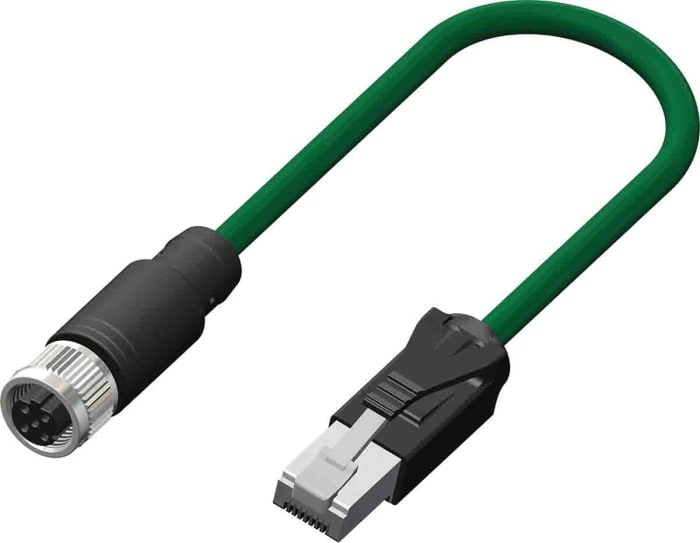 RS PRO, 2m Cat5e, Green M12 to Female RJ45 MaleShielded, Terminated TPE Sheath