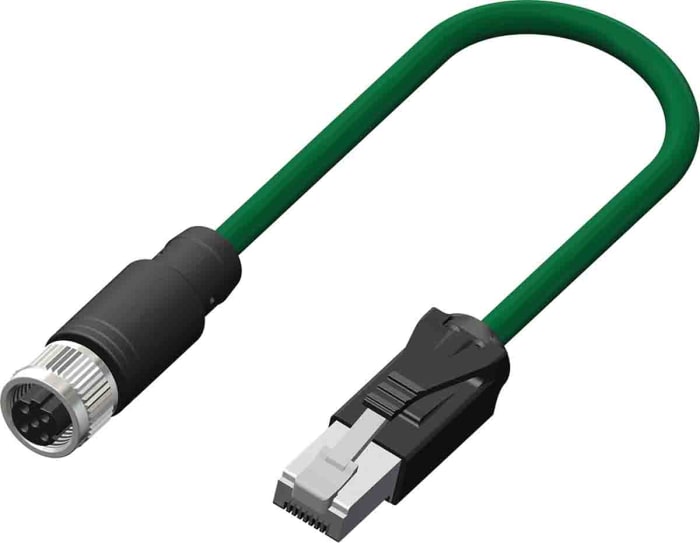 Cat5e Cable Ethernet apantallado RS PRO de color Verde M12, long. 2 m Macho, funda de Cloruro de polivinilo RJ45 Macho