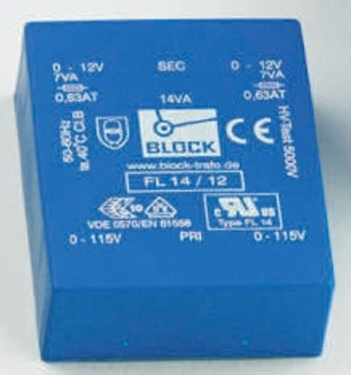 Block 18V ac 2 Output Through Hole PCB Transformer, 14VA