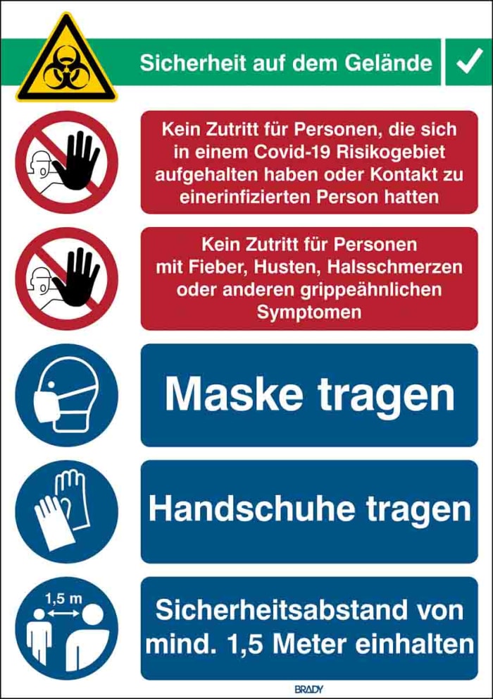 Affiche murale de sécurité Brady, texte en Allemand, Polypropylène B-7527