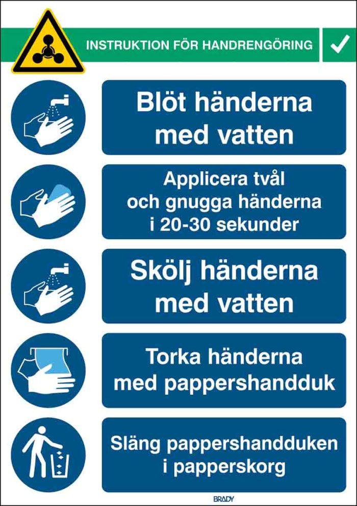 Affiche murale de sécurité Brady, texte en Suédois, Polypropylène B-7527