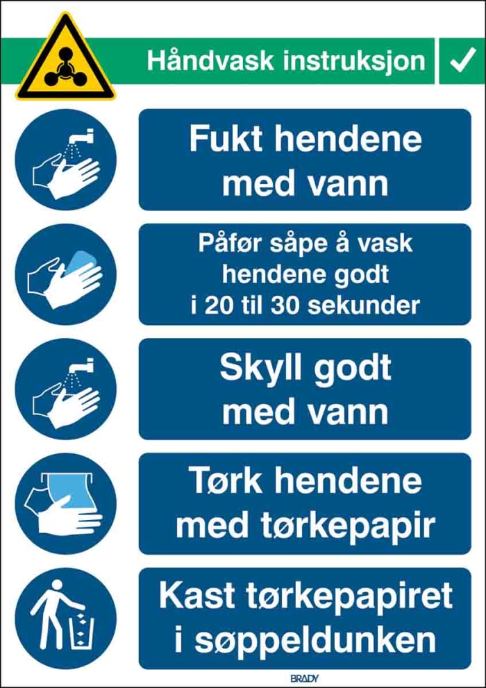 Affiche murale de sécurité Brady, texte en Norvégien, Polypropylène B-7527