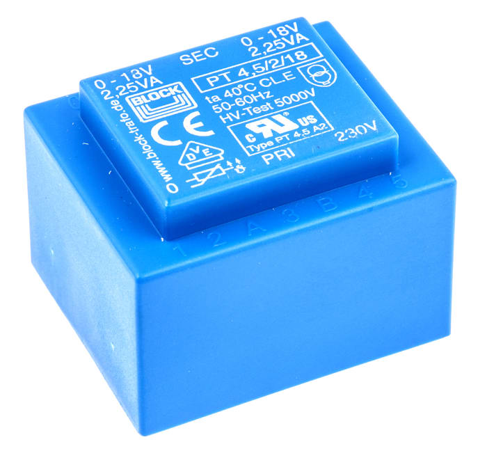Block 18V ac 2 Output Through Hole PCB Transformer, 4.5VA