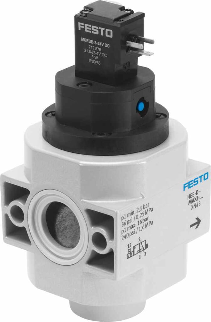 Festo Piloted 3/2 Closed, Monostable Pneumatic Manual Control Valve HEE Series, G 3/8, 3/8in, 172962