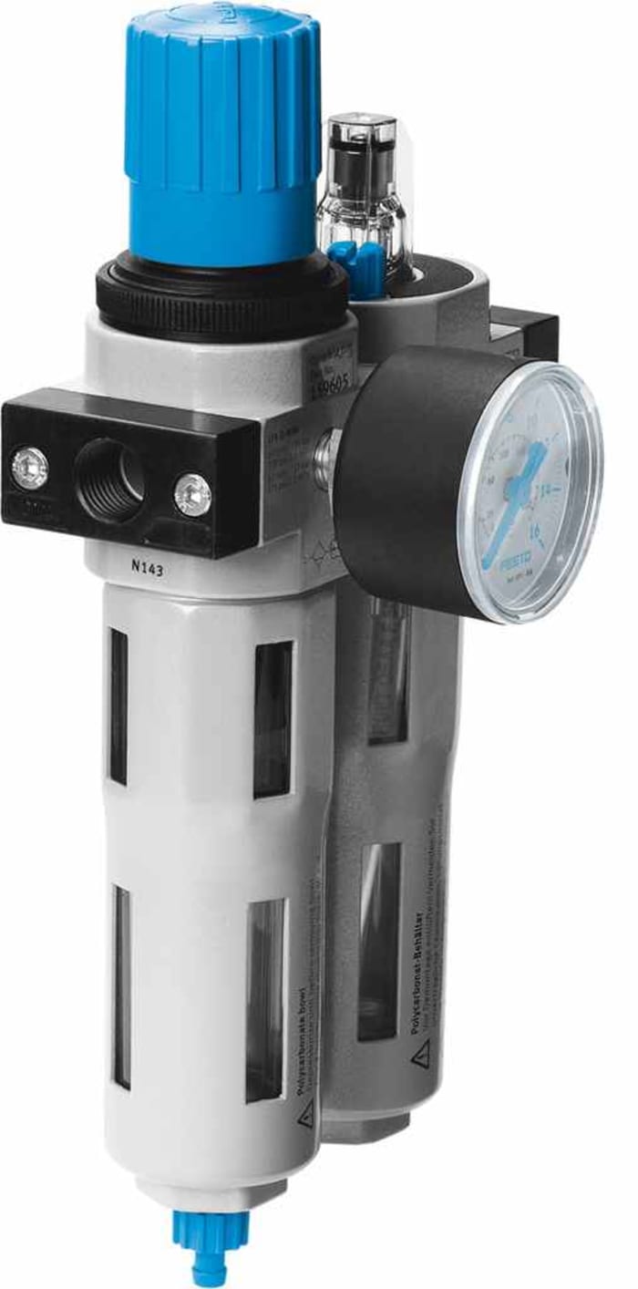 Festo G 1/2 FRL, Manual Drain, 40μm Filtration Size - With Pressure Gauge