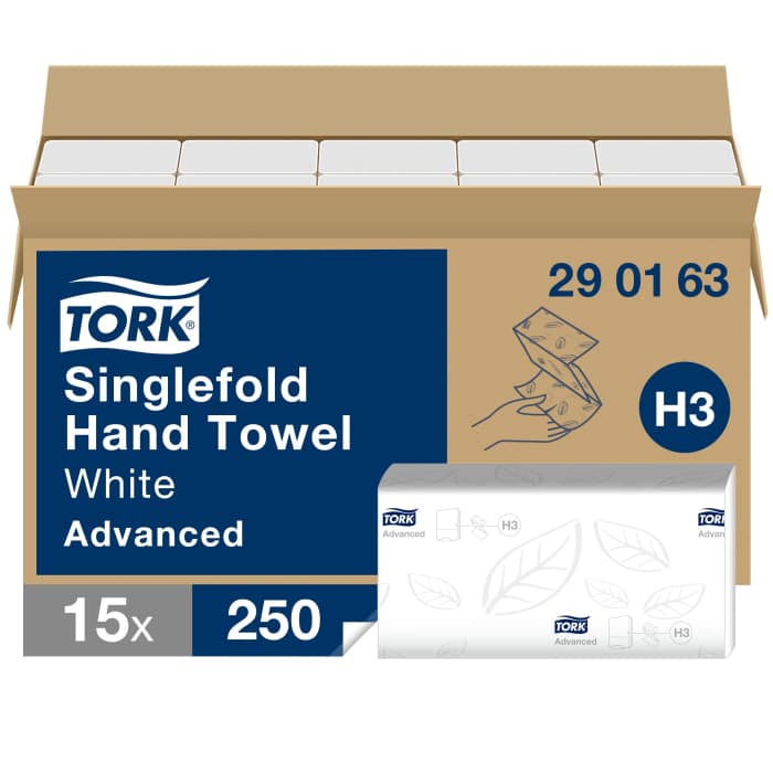 Tork Easy Handling™ Folded, Interleaved White Paper Towel, 115 x 248mm, 2-Ply, 250 Sheets
