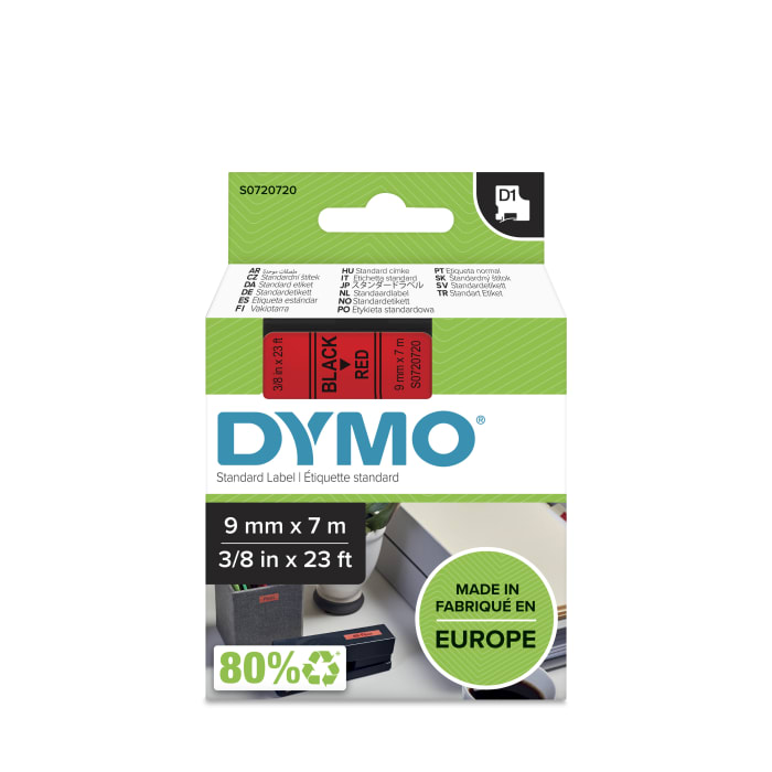 Ruban pour étiqueteuse Dymo 7 m x 9 mm Noir sur Rouge