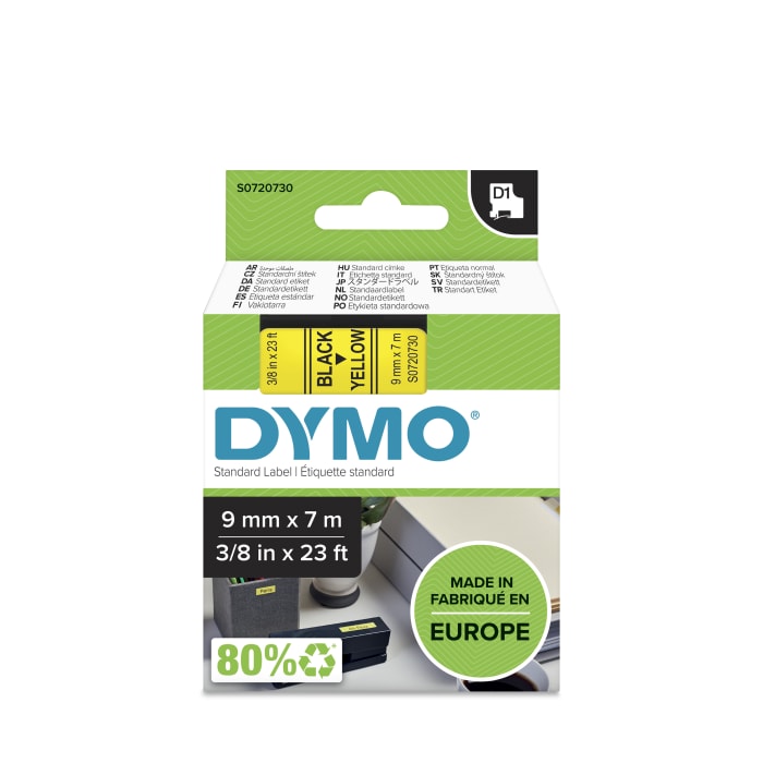 S0720730 Dymo | Dymo Black on Yellow Label Printer Tape, 9 mm ...