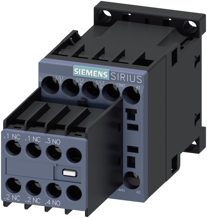 Siemens 3RT2 Contactor, 24V dc Coil, 3-Pole, 9 A, 4 kW 24V dc, 2 NO/2 NC, 690V