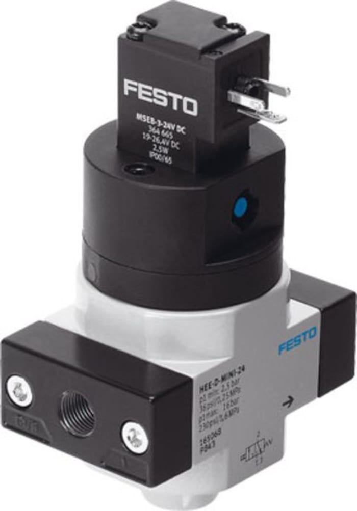 Festo Locking Shut-Off Valve 3/2 Closed, Monostable Pneumatic Manual Control Valve HEE Series, G 3/8, 3/8, 165074