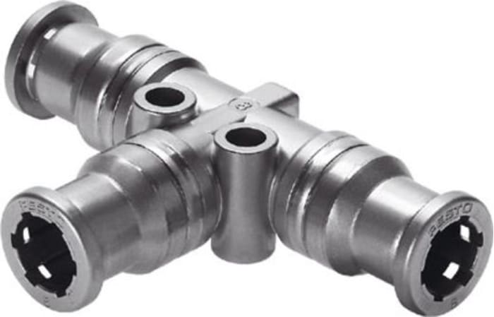 Festo CRQST-4 Series Tee Tube-to-Tube Adaptor Push In 4 mm, Push In 4 mm, Tube-to-Tube Connection Style, 130668