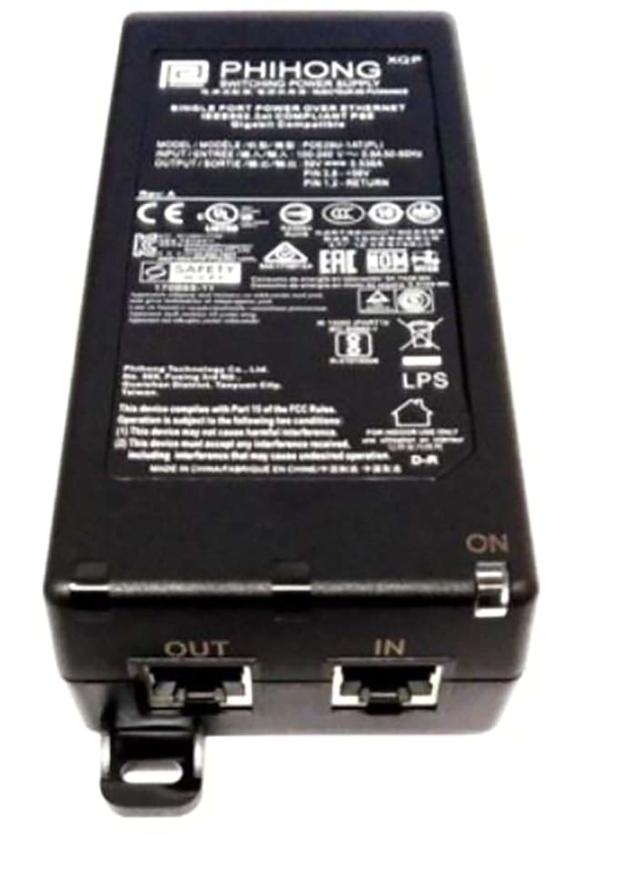 Phihong Single Port POE Injector, 240V ac Input, 56V dc Output, 1.6A, 90W