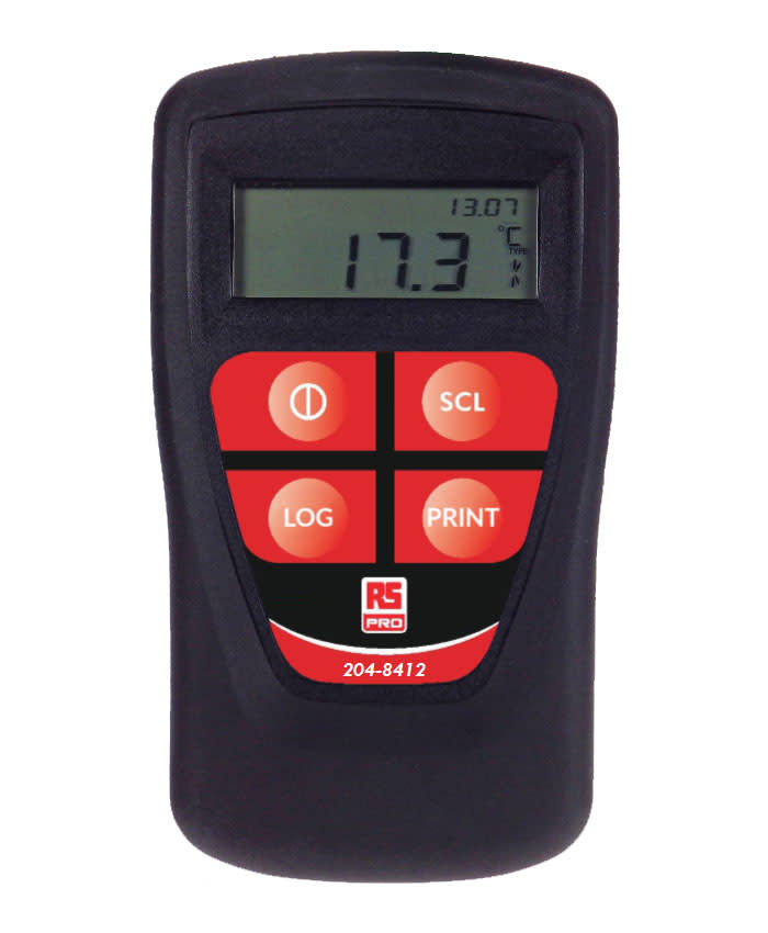 RS PRO Thermocouple Barcode Scanning Digital Thermometer for HVAC, Industrial Use, E, J, K, N, R, S, T Probe, 1