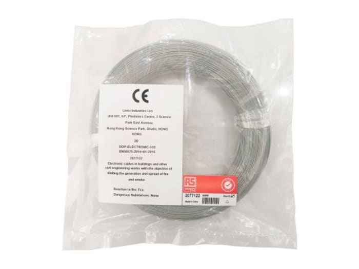 RS PRO, RS PRO Grey 0.2 mm² Hook Up Wire, 24 AWG, 1/0.51 mm, 50m, ETFE  Insulation, 207-7127