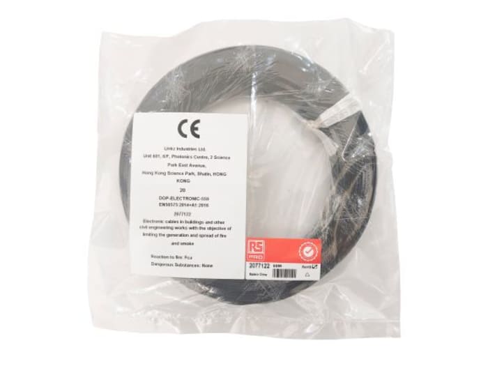 RS PRO Black 0.12mm² Hook Up Wire, 26 AWG, 1/0.40 mm, 50m, ETFE Insulation