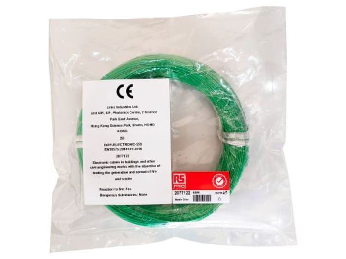 RS PRO Green 0.08mm² Hook Up Wire, 28 AWG, 1/0.32 mm, 50m, ETFE Insulation