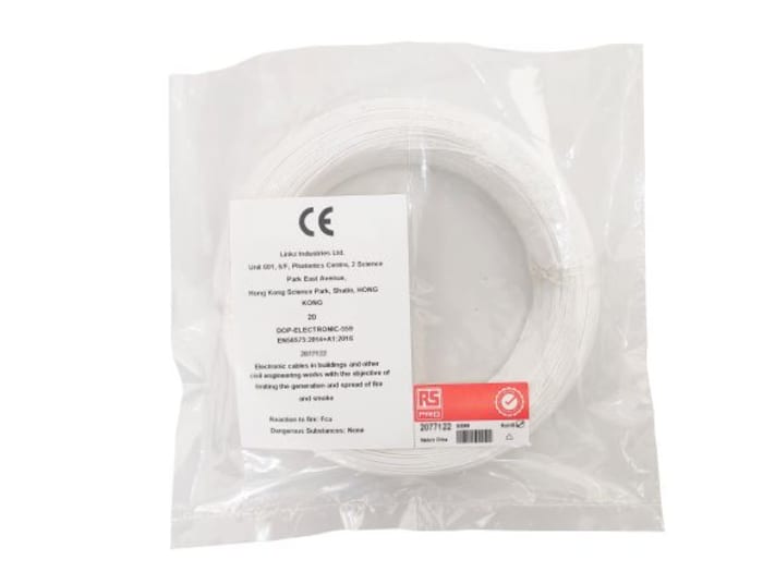 RS PRO, RS PRO White 0.2 mm² Hook Up Wire, 24 AWG, 1/0.51 mm, 50m, ETFE  Insulation, 207-7150