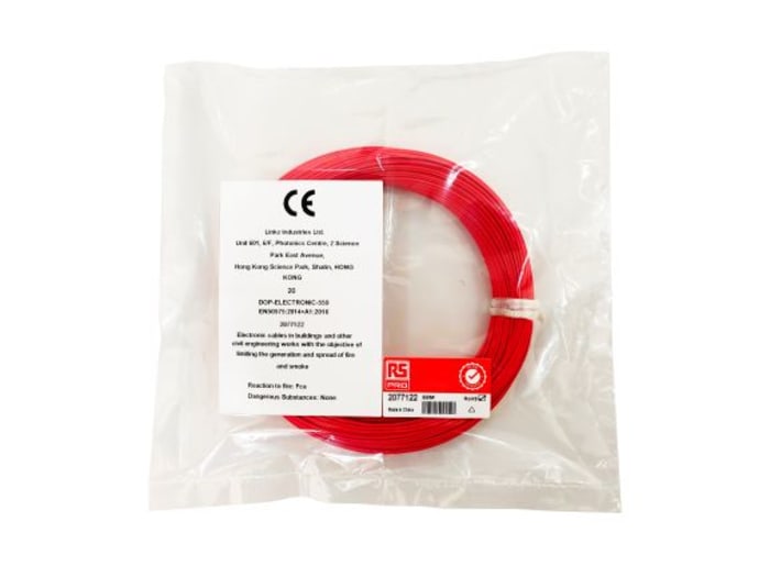 RS PRO Red 0.05mm² Hook Up Wire, 30 AWG, 1/0.25 mm, 100m, ETFE Insulation