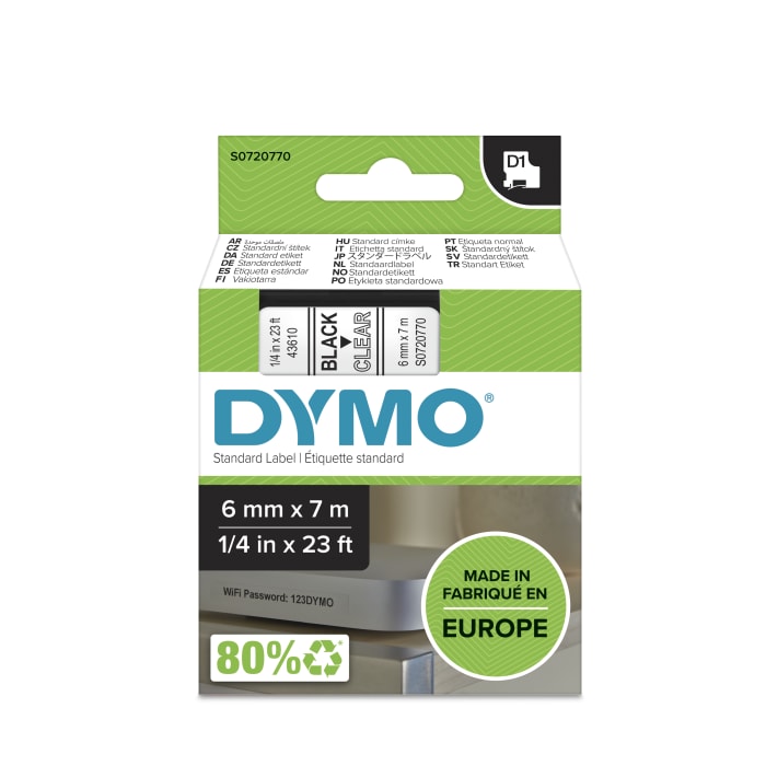 Ruban pour étiqueteuse Dymo 7 m x 6 mm Noir sur Clair