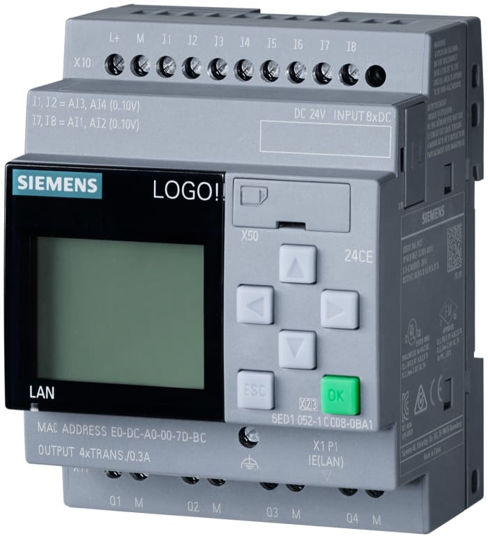 Siemens LOGO! Series PLC CPU for Use with LOGO! 8.3, 24 V dc Supply, Transistor Output, 8-Input, Analogue, Digital Input