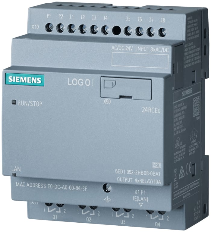 Siemens LOGO! Series PLC CPU for Use with LOGO! 8.3, 24 V dc Supply, Relay  Output, 8-Input, Digital Input