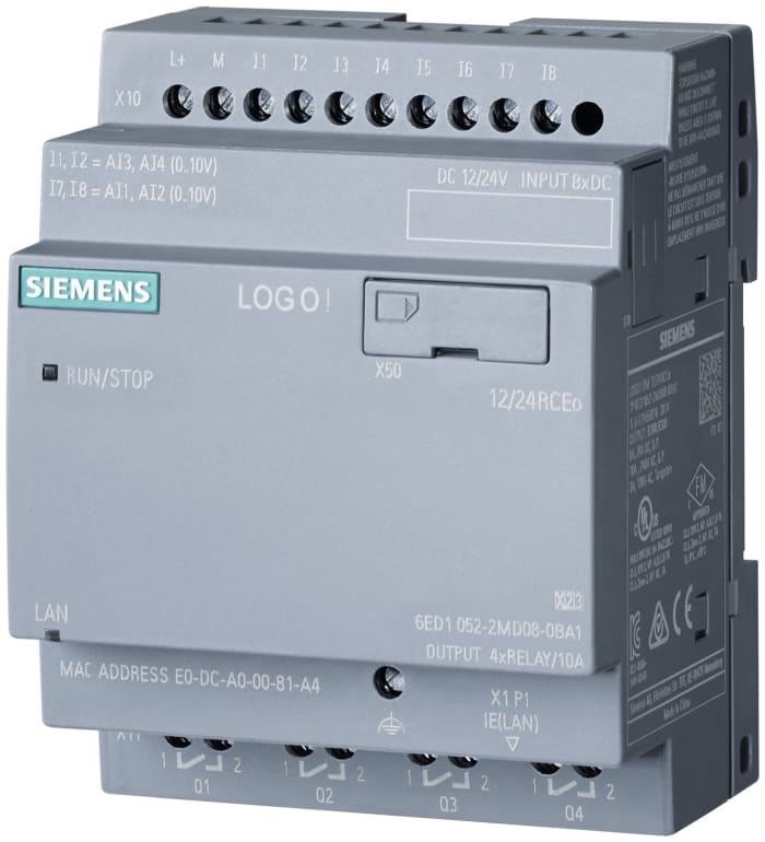 Siemens LOGO! Series PLC CPU for Use with LOGO! 8.3, 12 → 24 V dc Supply, Relay Output, 12-Input, Analogue,
