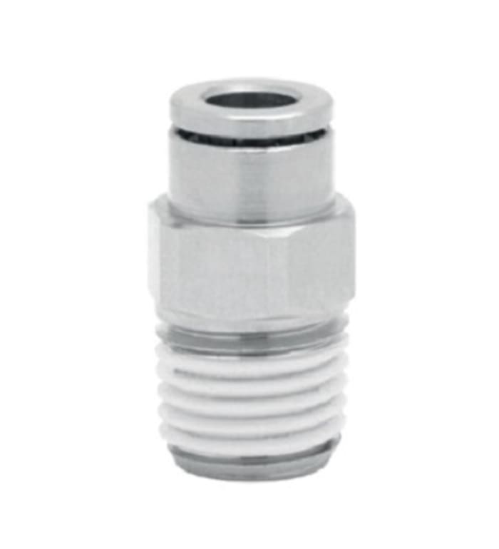 Norgren PNEUFIT Series Straight Threaded Adaptor, R 1/8 Male to Push In 8 mm, Threaded-to-Tube Connection Style