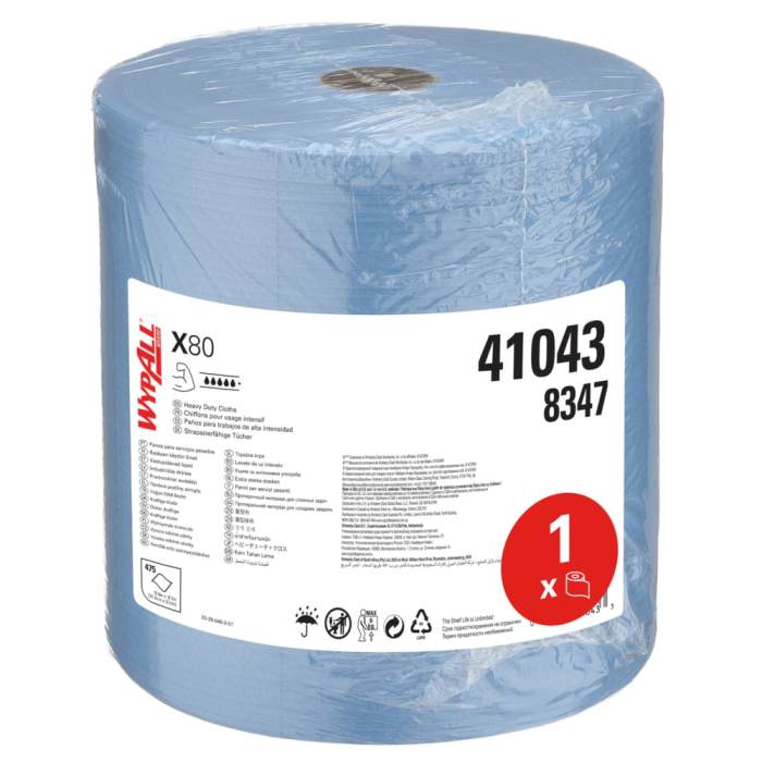 WYPALL X80 Power Clean Cloths 8347 Blue Wipes for General Cleaning, Dry Use, Roll of 475, 310 x 315mm, Single Use