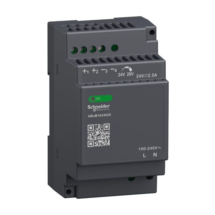 Schneider Electric ABLM1A Switched Mode DIN Rail Power Supply, 100 → 240V ac ac Input, 24V dc dc Output, 2.5A