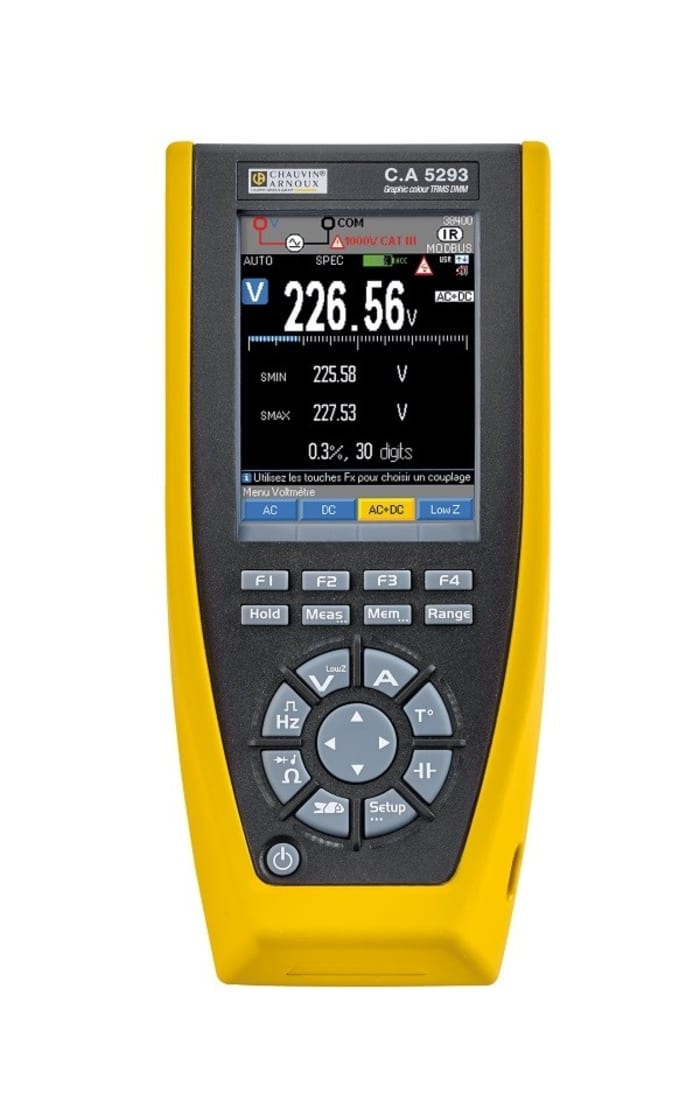 Chauvin Arnoux CA 5293 Handheld Color Graphical Multimeter, 20A ac Max, 20A dc Max, 1000V ac Max